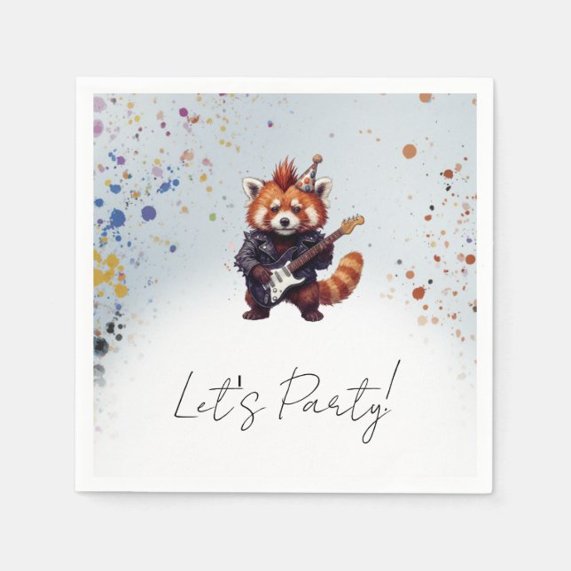 Roter Panda Rocker Cocktail Serviette (Vorderseite)
