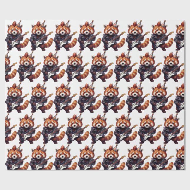Roter Panda Rocker Geburtstags-Geschenkpapier Geschenkpapier (Flach)