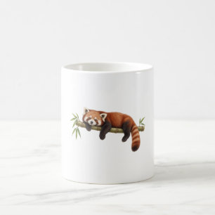 Roter Panda ruht auf Bambus Kaffeetasse