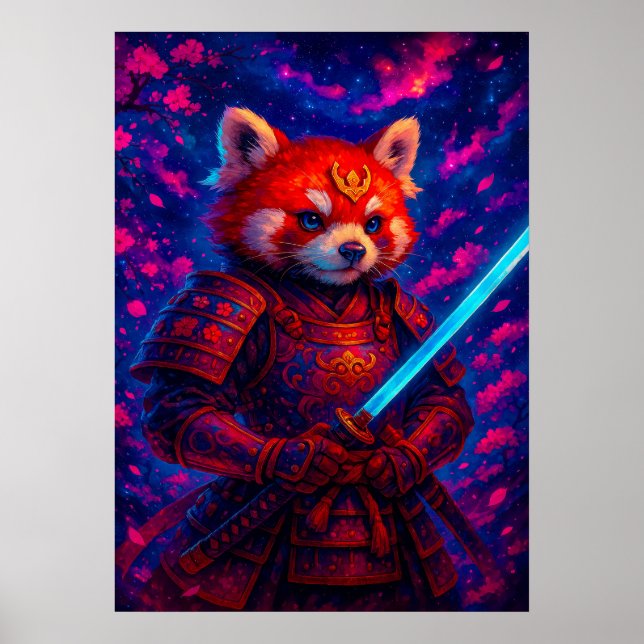 Roter Panda Samurai mit Gflüsterer Katana-Fantasie Poster (Vorne)