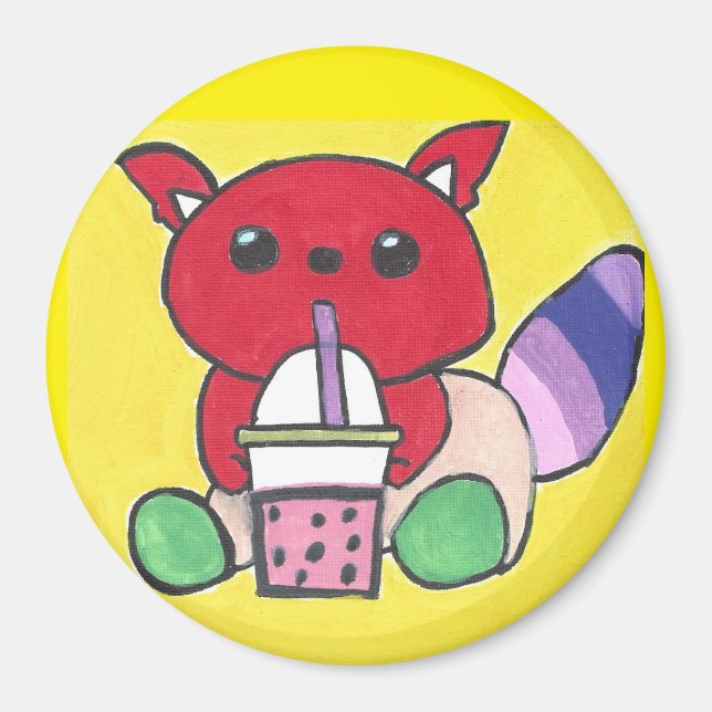 Roter Panda trinkt Boba Magnet (Vorne)