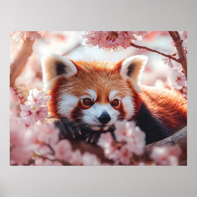Roter Panda unter den Kirschblüten Poster (Vorne)