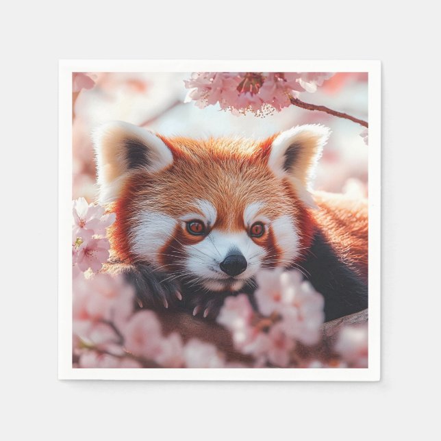 Roter Panda unter den Kirschblüten Serviette (Vorderseite)