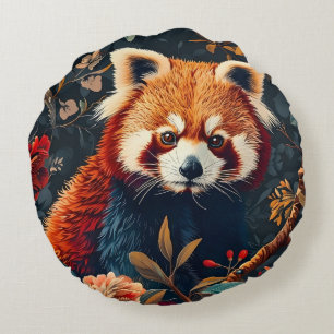 Roter Panda Vintage Wald Muster Floral Garten Rundes Kissen