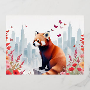 Roter Panda Vintager Tierpark Wald Stadt Kunst Folien Feiertagspostkarte