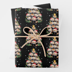 Roter Panda Weihnachtsbaum Lustiges Tier Geschenkpapier Set