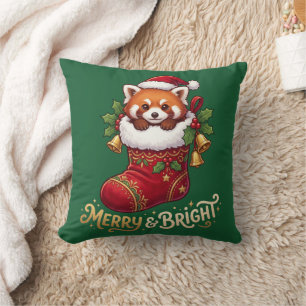 Roter Panda-Weihnachtsstrumpf Merry & Bright Kissen