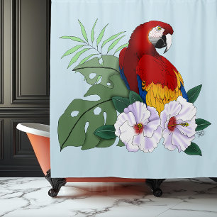 Roter Papagei Tropischer Vogelsittich Duschvorhang