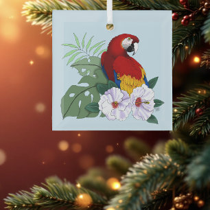 Roter Papagei Tropischer Vogelsittich Ornament Aus Glas