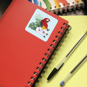 Roter Papagei Tropischer Vogelsittich Quadratischer Aufkleber