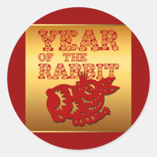 Roter Papercut Floral Kaninchen Jahr Zodiac R Stic Runder Aufkleber