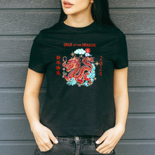 Roter Paperschnitt-Drache 2024 im chinesischen Mon T-Shirt