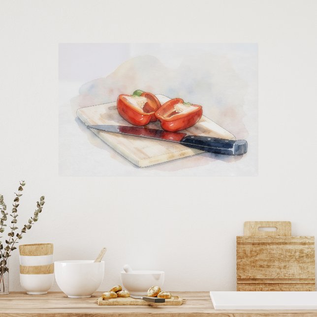 Roter Paprika Messer Cafe Restaurant Küche Kunst Poster (Küche)