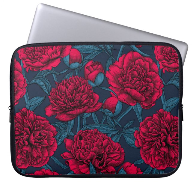 Roter Peelinggarten auf dunkelblau Laptopschutzhülle (Vorderseite)