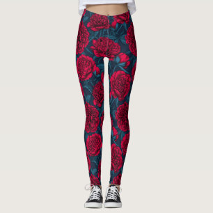 Roter Peelinggarten auf dunkelblau Leggings