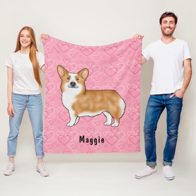 Roter Pembroke walisischer Corgi auf rosa Herzen m Fleecedecke (Beispiel)