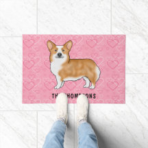 Roter Pembroke walisischer Corgi auf rosa Herzen m