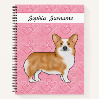 Roter Pembroke walisischer Corgi auf rosa Herzen m Notizbuch