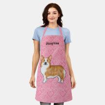 Roter Pembroke Welsh Corgi auf rosa Herzen mit Nam