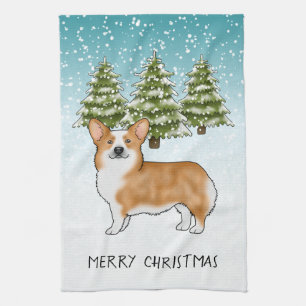 Roter Pembroke Welsh Corgi Blau Winter Weihnachten Geschirrtuch