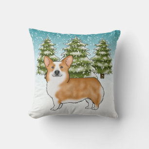 Roter Pembroke Welsh Corgi Blau Winter Weihnachten Kissen