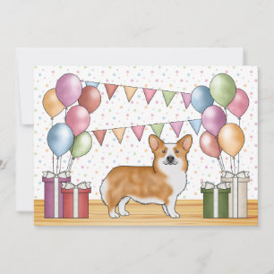 Roter Pembroke Welsh Corgi Bunt Pastell Geburtstag Einladung