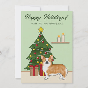 Roter Pembroke Welsh Corgi Hund und Weihnachtsbaum Feiertagskarte