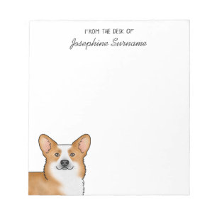 Roter Pembroke Welsh Corgi Hundekopf und benutzerd Notizblock