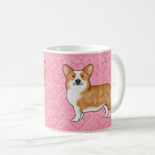 Roter Pembroke Welsh Corgi Liebesherzmuster Rosa Kaffeetasse