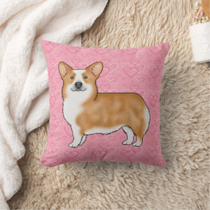 Roter Pembroke Welsh Corgi Liebesherzmuster Rosa Kissen