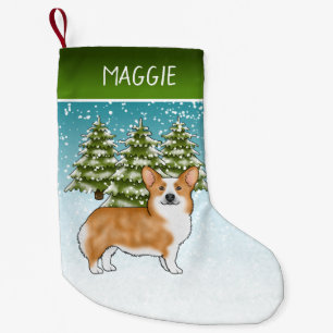 Roter Pembroke Welsh Corgi Winterwald Weihnachten Kleiner Weihnachtsstrumpf