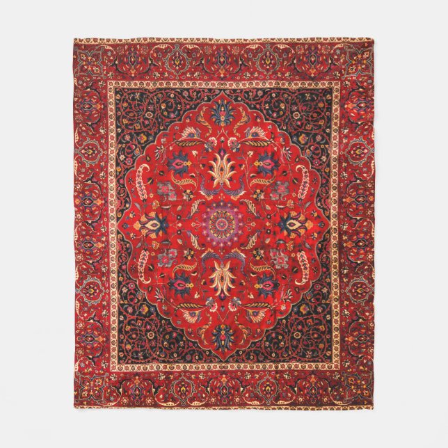 Roter persischer Teppich aus Maschhad Fleecedecke (Vorderseite)