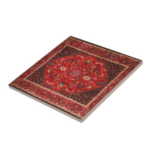 Roter persischer Teppich aus Maschhad Fliese