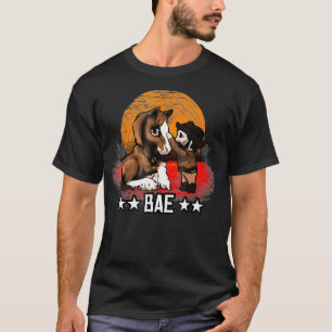 Roter Pferdesonnenuntergang Süße Bae Chibi Cowbo T-Shirt