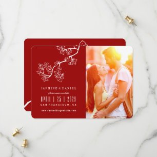 Roter Pfirsich/Pflaumenblossom Blume Asiatisches H Save The Date