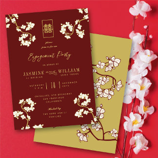 Roter Pfirsich/Pflaumenblüten Chic Floral Asian We Einladung