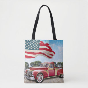 Roter Pickup-Truck: Amerikanische Flagge Vintage