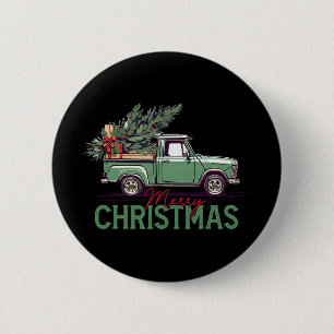 Roter Pickup-Truck Weihnachtsbaum Vintage Weihnach Button
