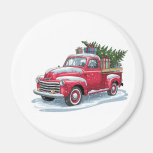 Roter Pickup und Weihnachtsbaum Magnet