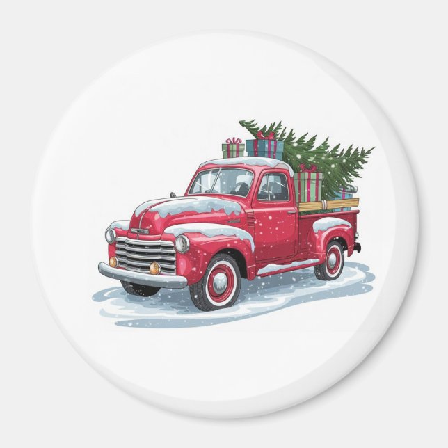 Roter Pickup und Weihnachtsbaum Magnet (Vorne)
