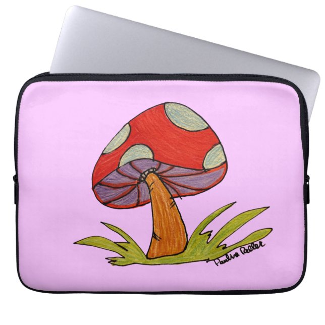 Roter Pilz mit violettem Hintergrund Laptopschutzhülle (Vorderseite)