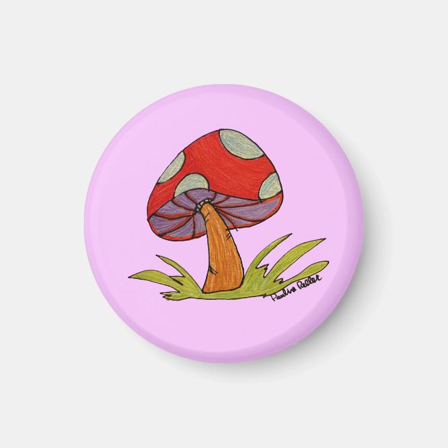 Roter Pilz mit violettem Hintergrund Magnet (Vorne)