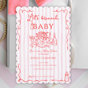 Roter Pinke Whimsical Doodle Lass uns Brunchen Bab Einladung
