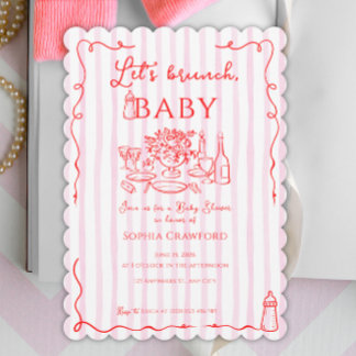 Roter Pinke Whimsical Doodle Lass uns Brunchen Bab Einladung