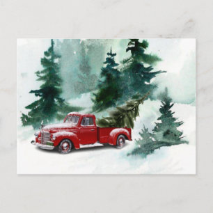 Roter Pinsel Schrift Vintage-LKW Weihnachtsbaum Feiertagspostkarte