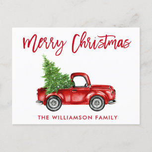 Roter Pinsel Schrift Vintage-LKW Weihnachtsbaum Postkarte