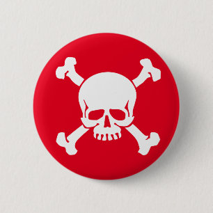 Roter Piratenschädel und Kreuzknochen Button