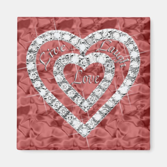 Roter Platz Live-Laugh Liebe Diamond Herz Magnet (Vorne)