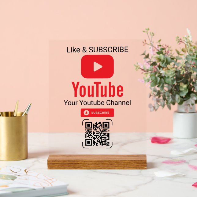 Roter Play-Button YouTube-Kanal-QR-Code Acrylschild (Hochzeit)