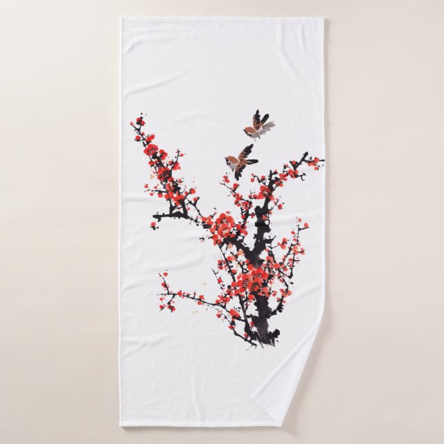 Roter Plum Blossom Badehandtuch (Badehandtuch)